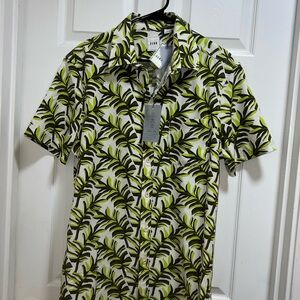 ROWM Mens Palm Leaf Print Short Sleeve Button Down Shirt -‎ Tropical